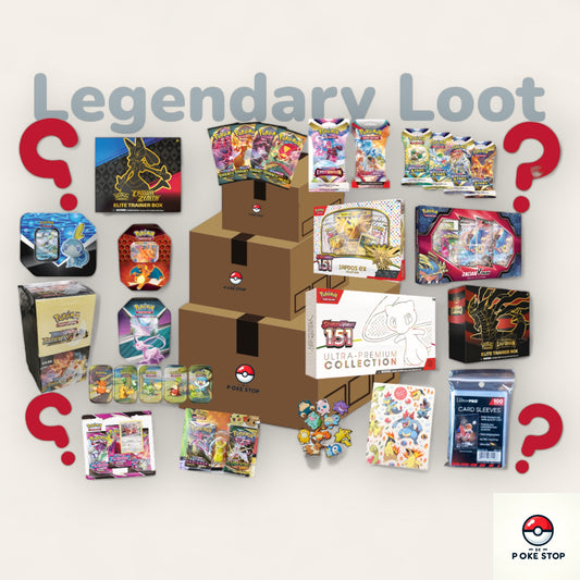 Legendary Loot abonnement bij De Poké Stop - Een exclusief Pokémon TCG abonnement met premium booster packs, unieke Pokémon kaarten, merchandise en accessoires. Perfect voor Pokémon-fans die hun verzameling willen uitbreiden met zeldzame items en unieke trading cards. Dit pakket bevat zorgvuldig geselecteerde Pokémon producten, waaronder limited edition kaarten en collector’s items.